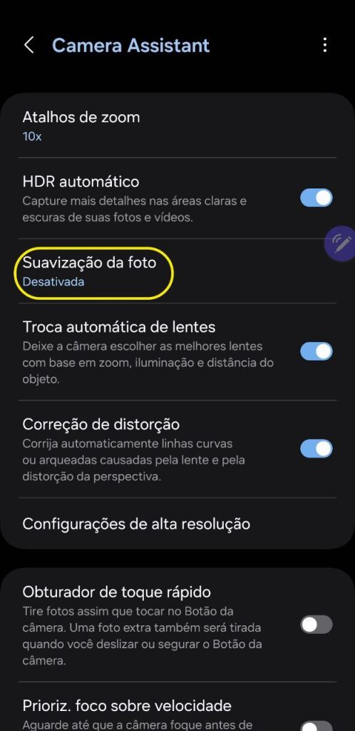 Suavização de foto no galaxy s24