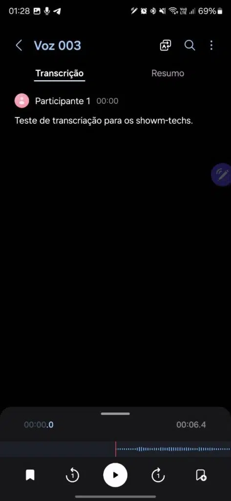 Transcrição de voz no galaxy s24