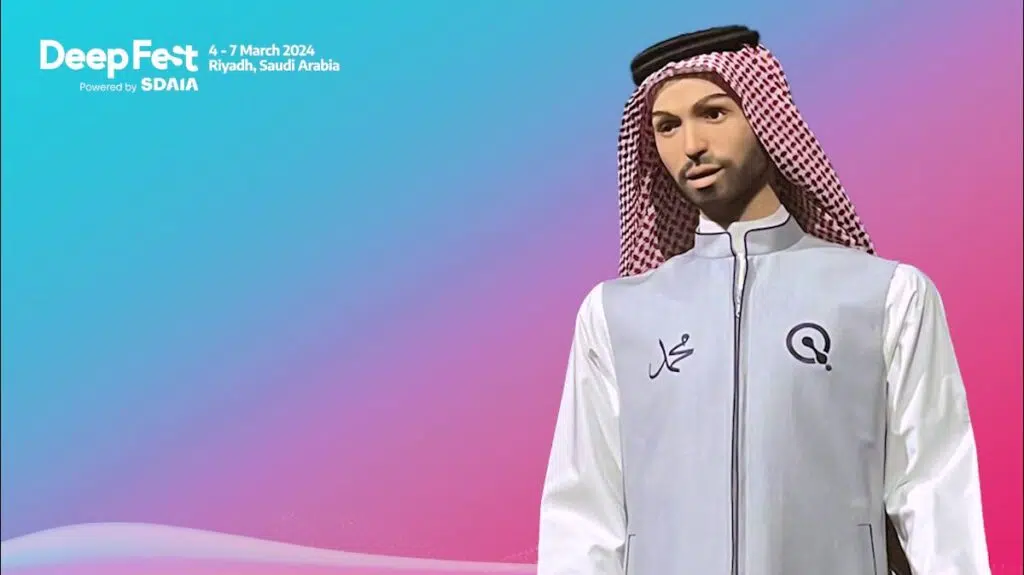 Vídeo com robô saudita tocando repórter de forma inadequada viraliza e provoca indignação Muhammad, robô saudita apresentado na qss systems