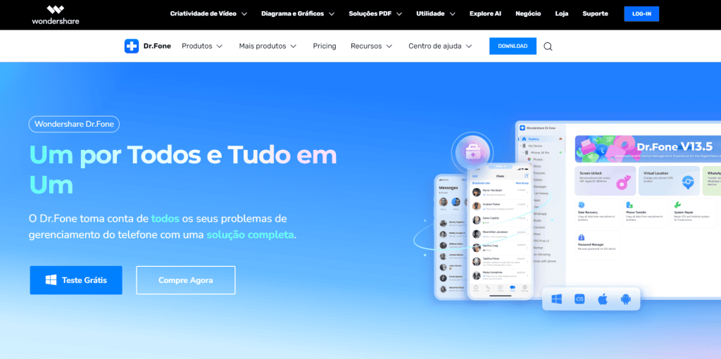 Wondershare доктор. Fone — это инструмент «все в одном» для вашего мобильного телефона. Первый шаг: зайдите на сайт и загрузите программу. Изображение: Лукас Гомес, SMT