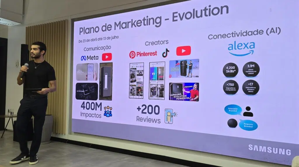 Samsung lança geladeiras evolution com ia no brasil Gabriel souza, supervisor de produto da categoria de geladeiras da samsung brasil, comenta sobre a campanha de lançamento.