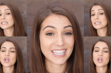 1. Mulher com cabelos longos e escuros, sorrindo com expressão confiante.
