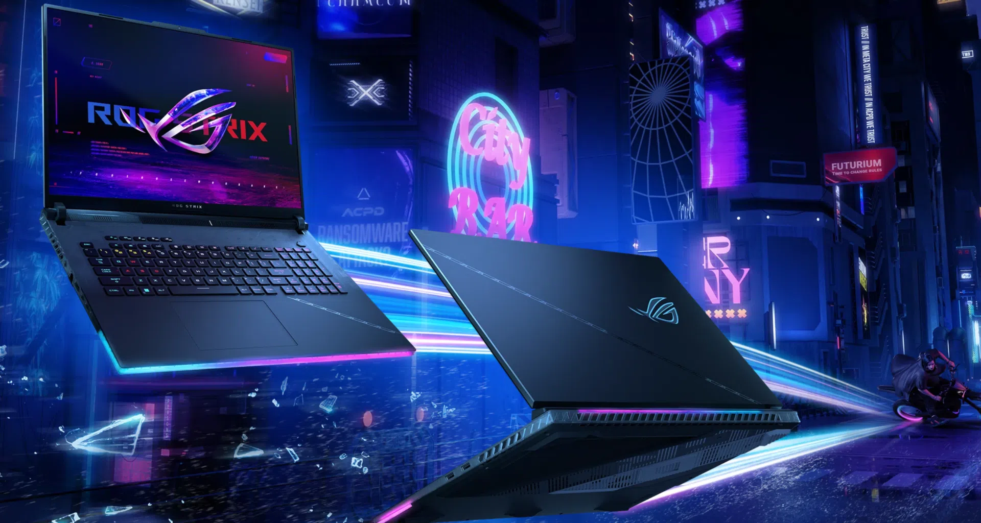 Gaminglaptop med futuristisk design och neonbelysning som lyfter fram banbrytande teknik och innovation inom spel och hårdvara.