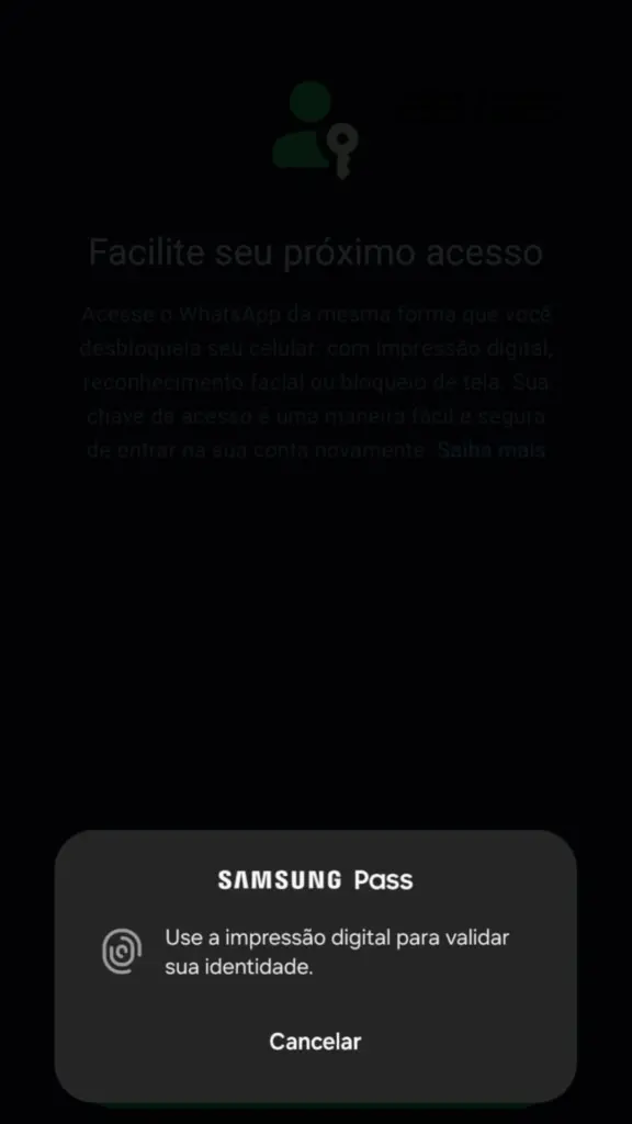 Como usar chave de acesso no whatsapp (passkey) Assim que clicar na opção, cadastre sua biometria no sensor do seu aparelho e espere automaticamente o registro da credencial. (foto: reprodução/showmetech/enzo sapio)