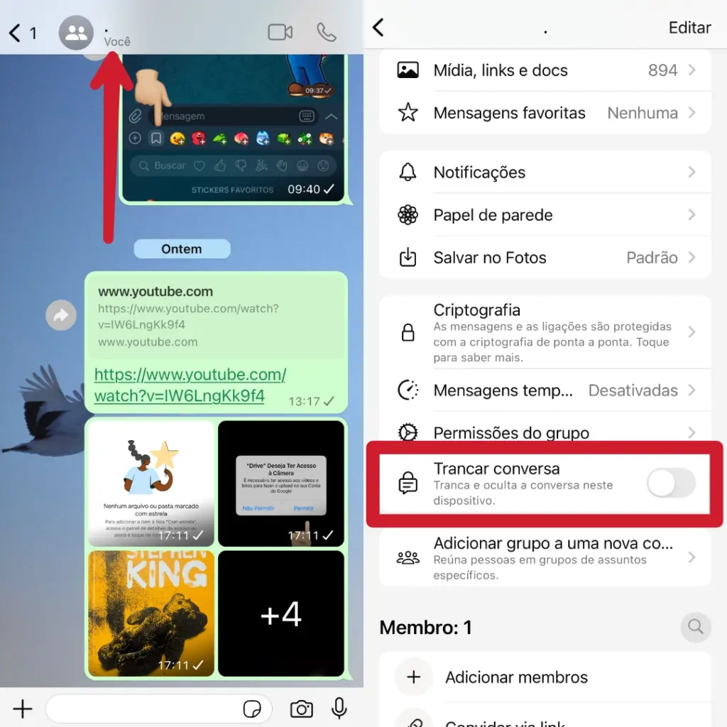 Como proteger mensagem com senha no whatsapp (bloqueio de conversa) Passo inicial de como ativar bloqueio de conversa no whatsapp