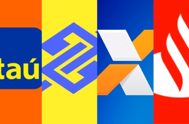 Canais de banco itaú, caixa, bradesco e santander: logos de bancos brasileiros em destaque.