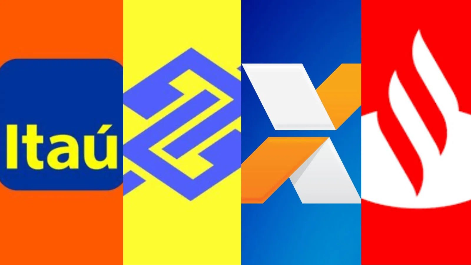 Canais de banco itaú, caixa, bradesco e santander: logos de bancos brasileiros em destaque.