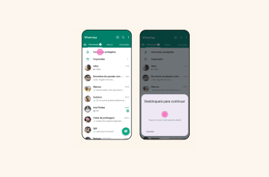 Sensores biométricos de impressão digital no whatsapp para desbloqueio com segurança.