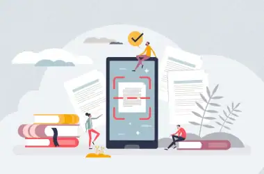 Ilustração de um celular digitalizando documentos para o google drive