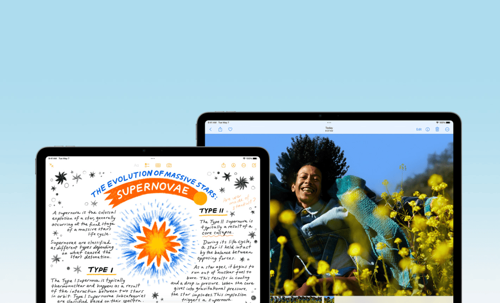 Il nuovo iPad Air (2024) arriva con schermi da 11 e 13 pollici Il nuovo iPad Air (2024) arriva con schermi da 11 e 13 pollici. Il tablet ha la fotocamera frontale in una nuova posizione e il supporto per Apple Pencil Pro. Vedi tutti i dettagli