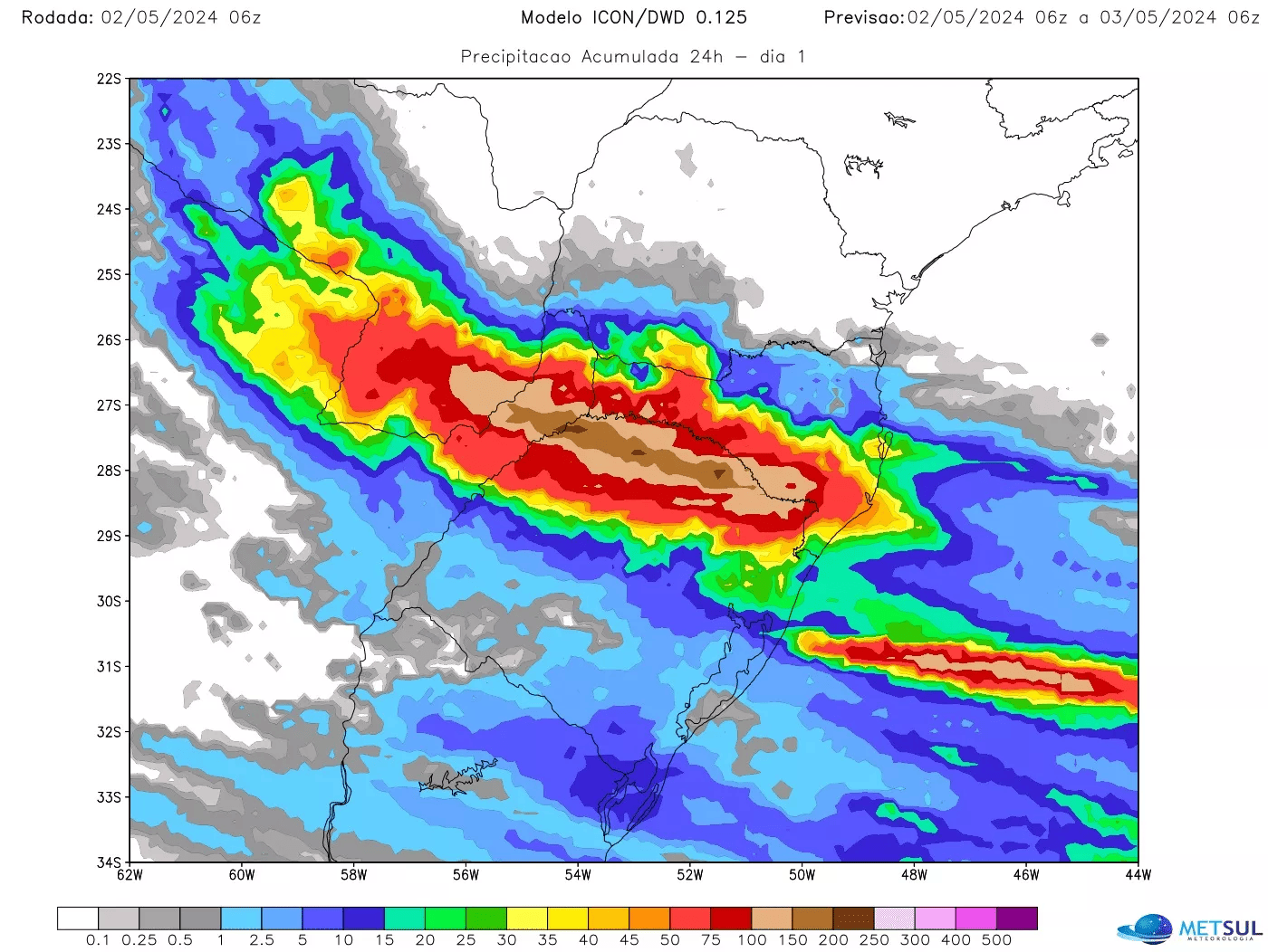 Mengapa hujan turun deras di Rio Grande do Sul? Prakiraan hujan pada 02/05/2024 oleh metsul meteorology. Gambar: meteorologi metsul