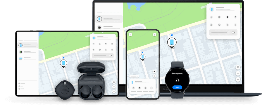 A imagem apresenta a interface do recurso find do aplicativo smartthings da samsung.