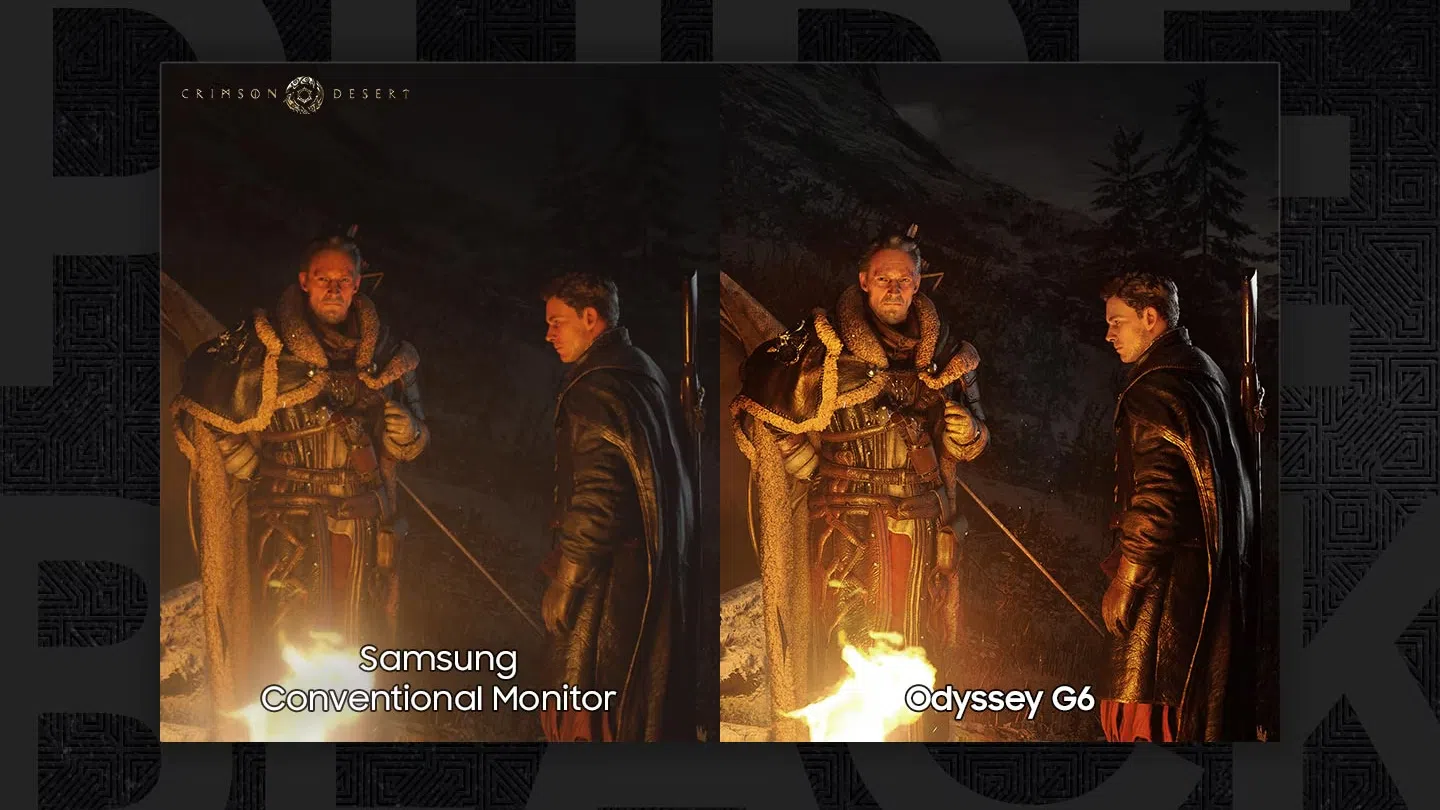Samsung lança monitores gamers odyssey oled g8 e oled g6 no brasil Comparação de gráficos entre um monitor normal e o odyssey g6. Imagem: samsung