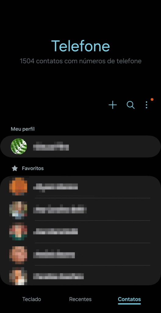كيفية منع مكالمات التسويق عبر الهاتف على Procon وAnatel افتح تطبيق الهاتف، جهات الاتصال، أسفل اليمين، ثم زر بثلاث نقاط. الصورة: الزرق الحيوي، كيفية منع مكالمات التسويق عبر الهاتف