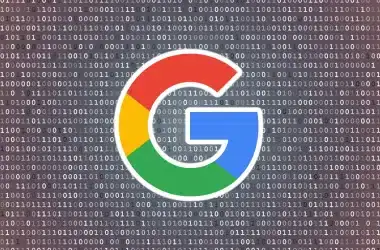 Logo do google sobre fundo com código binário