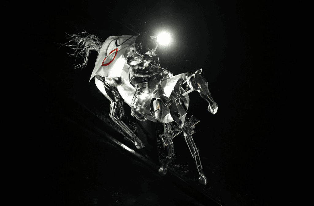 Veja os melhores momentos da cerimônia de abertura dos jogos olímpicos paris 2024 Cavaleiro metálico desfila pelo rio sena, percorrendo o trajeto da ponte d'austerlitz à ponte d'iéna / imagem: the olympic games via x