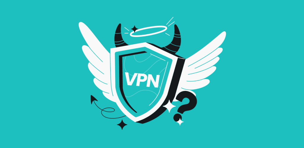 Segurança vpn com escudo, asas e chifres contra ameaças digitais.
