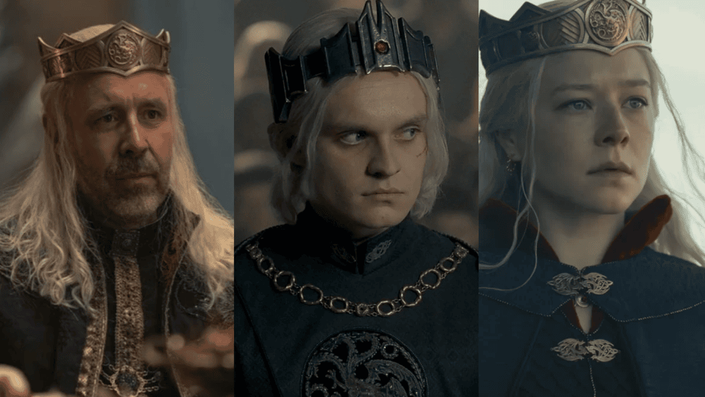 شاهد شجرة عائلة تارجيريان يتقاتل Viserys I وAegon II وRhaenyra من أجل العرش الحديدي في بيت التنين.