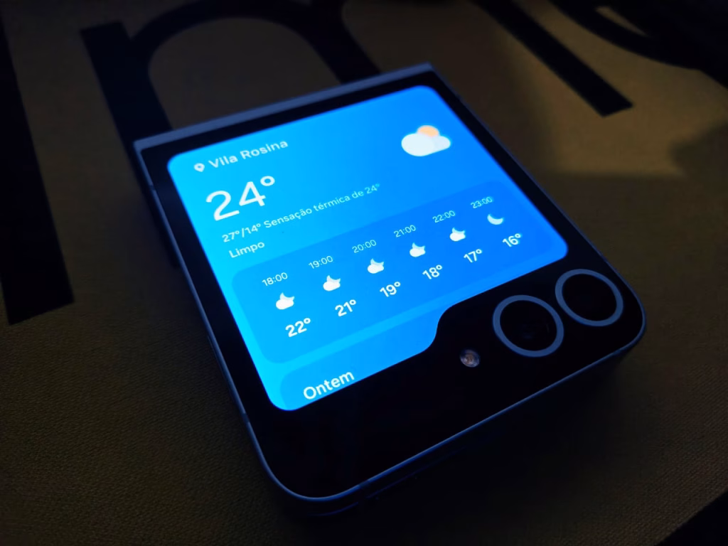 Review: galaxy z flip6 é a melhor versão do dobrável da samsung Dados do clima na tela do galaxy z flip6