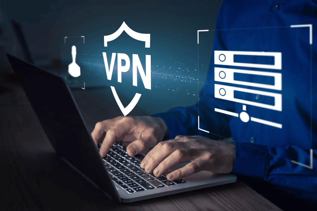 Proteção de dados com vpn, segurança online, privacidade na internet, firewall e servers seguros.