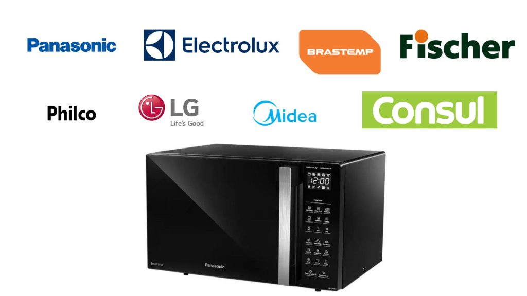 Micro-ondas moderno com tecnologia avançada e marcas renomadas no mercado de eletrônicos.