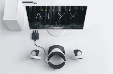 Controle de videogame playstation vr2 com headset e controladores.