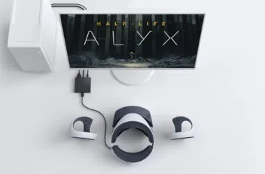 Controle de videogame playstation vr2 com headset e controladores.