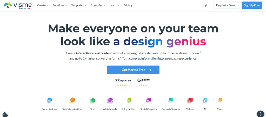 15 אתרי בינה מלאכותית סודיים שיפוצצו את דעתכם! תמונה: מסך הדפסה / visme. אפליקציה