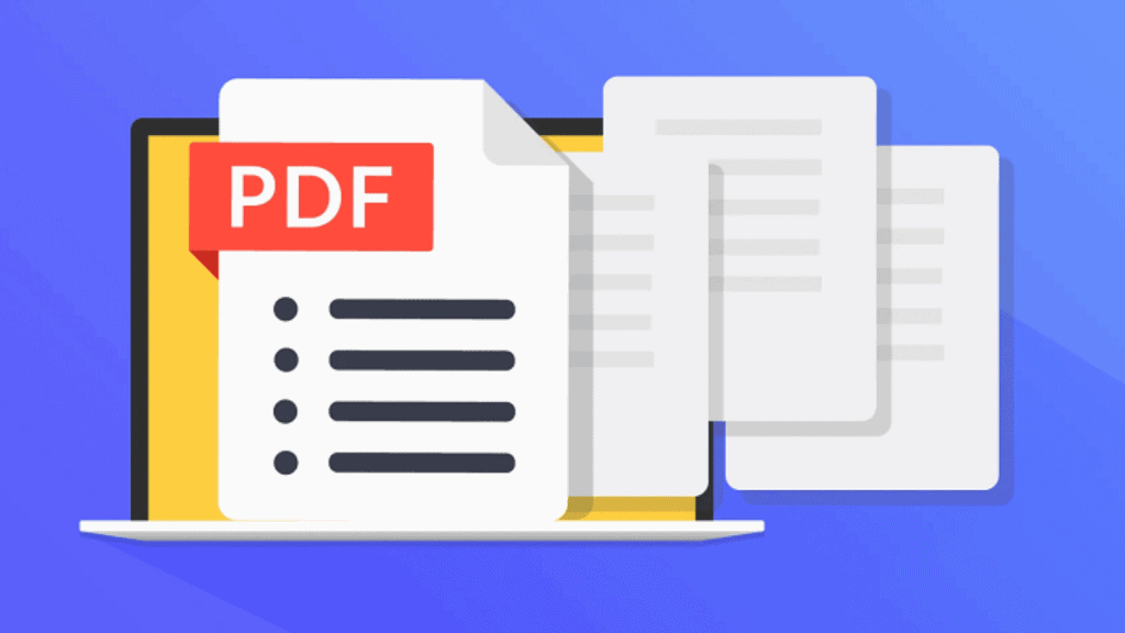 1. Arquivo pdf exibido na tela de computador com documentos e ícone de pdf.