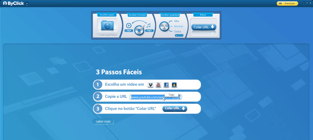 Árvore de tecnologia de vídeo downloader, interface clara com opções de links e conversão em vídeo.