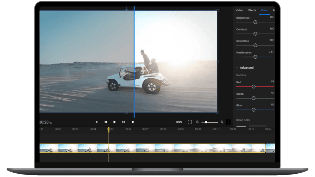 Picape em deserto com edição de cores no editor de vídeos showmetech.