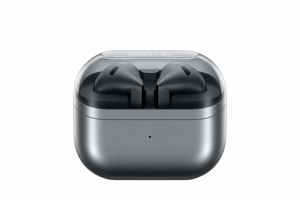 Qual escolher? Galaxy buds3 ou galaxy buds3 pro? Parte frontal do case dos galaxy buds3 na cor cinza