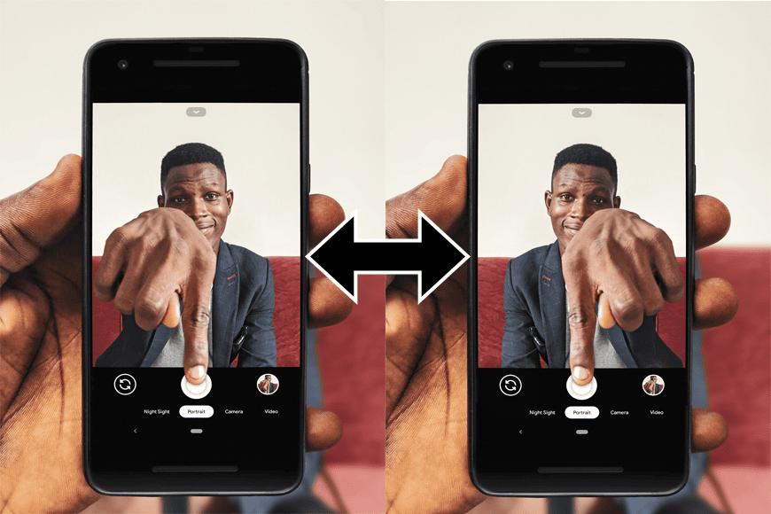 20 tips voor het maken van ongelooflijke foto's met elke mobiele telefoon Stel de camera aan de voorkant in om selfies te spiegelen. Afbeelding: shotkit