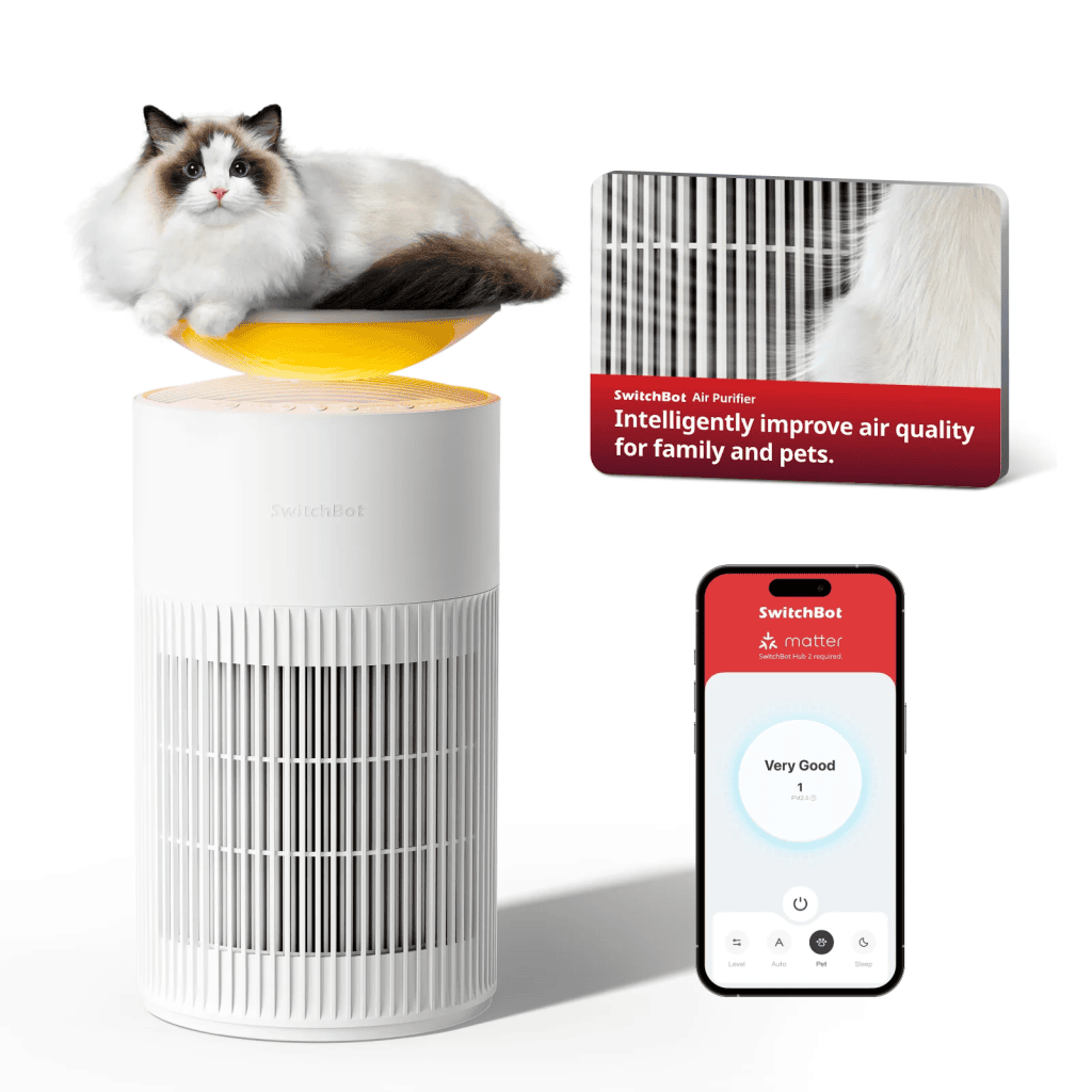 Purificador de ar inteligente para ambientes com pets e tecnologia switchbot.