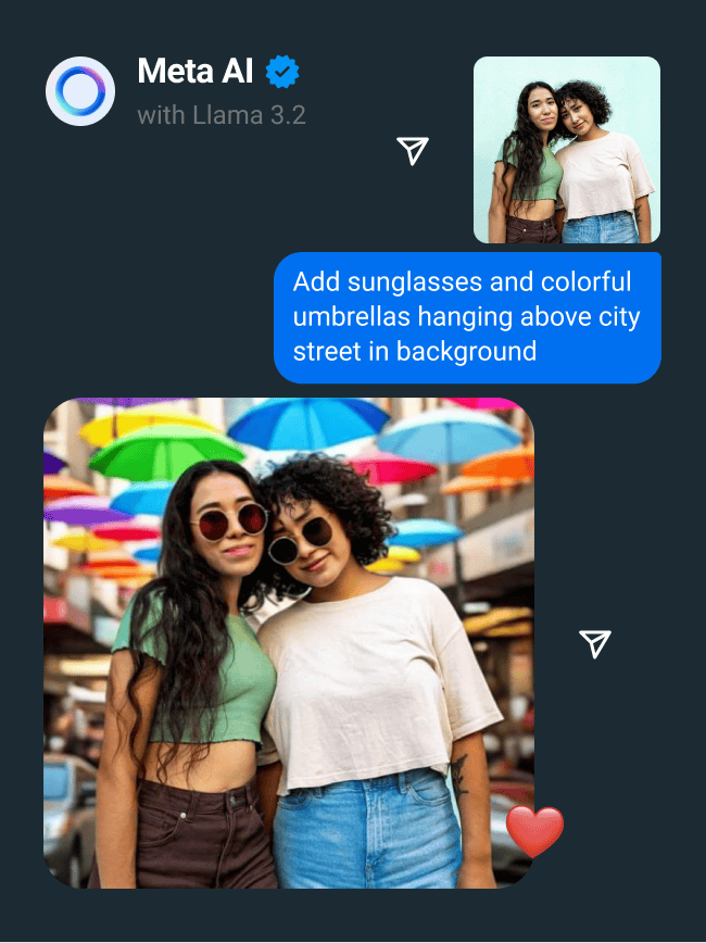 Llama 3. 2 trae funciones como traducción de videos con sincronización de labios, voces de celebridades y más a la meta ai Los usuarios podrán enviar fotos y solicitar ediciones a AI. Imagen: meta