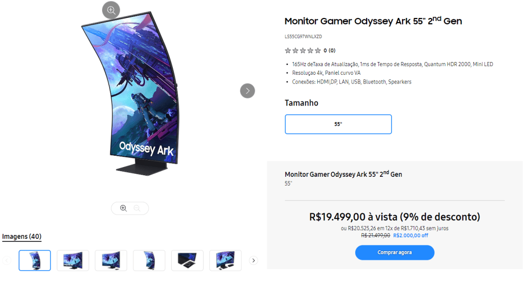 Beste Gaming-Monitore für Serious Games Preis des Gaming-Monitors Odyssey Ark im offiziellen Samsung Store / Quelle: Samsung