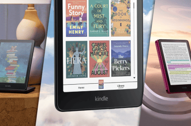 Leitura digital com kindle e livros no universo da tecnologia.