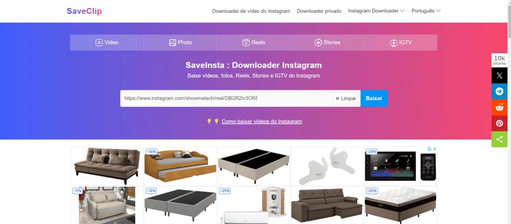 Como baixar vídeo do instagram (reels, post e stories) Uso do saveclip para baixar reels do instagram pelo pc