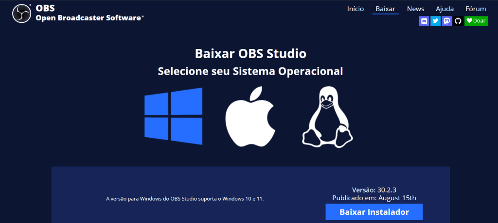 Como baixar vídeo do instagram (reels, post e stories) Página de download do obs studio