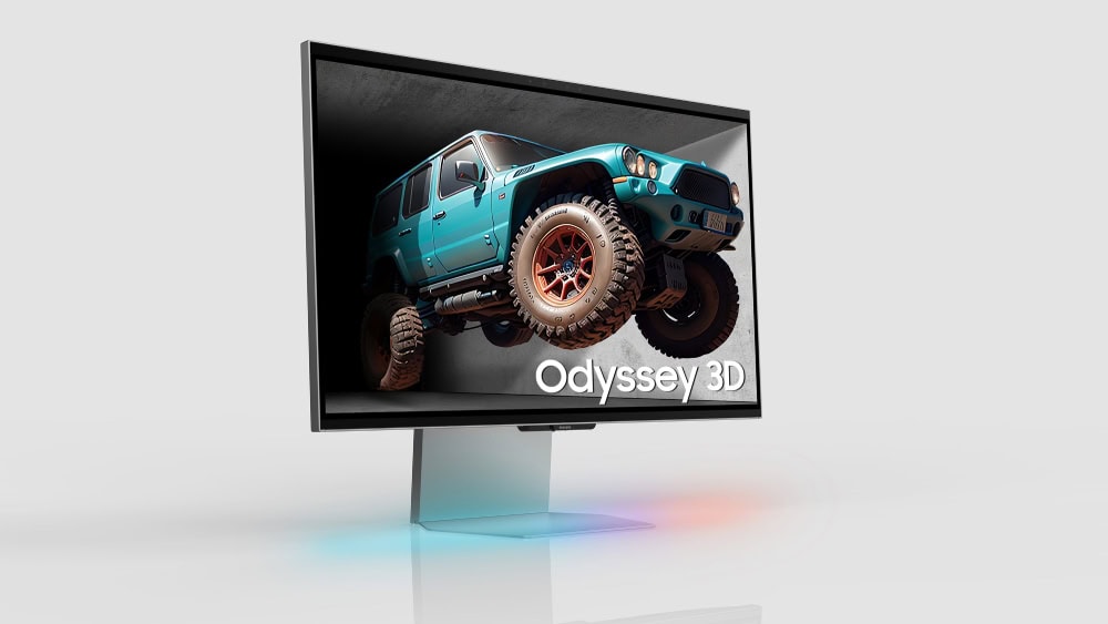 Veículo 3d off-road em monitor com tecnologia odyssey 3d.