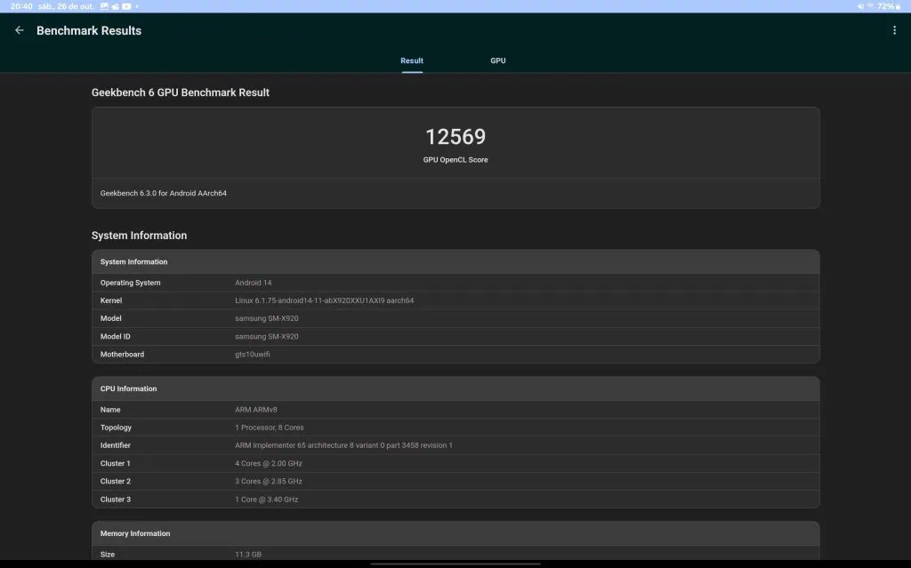 Review: galaxy tab s10 ultra é o topo dos tablets android em 2024 Benchmark de gpu para o galaxy tab s10 ultra no geekbench 5