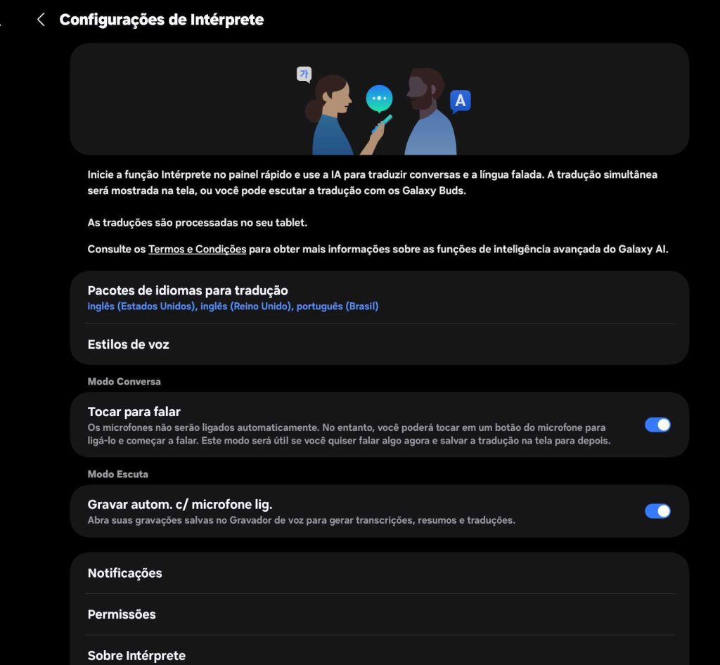 Tecnologia de tradução automática samsung galaxy com ia para intérprete.