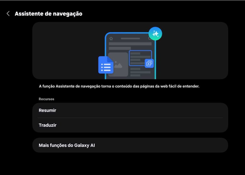 Assistente de navegação no galaxy ai, recurso de inteligência artificial para facilitar o uso do smartphone.