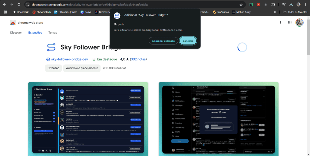 Extensão te ajuda a encontrar quem você segue do x no bluesky Página da extensão sky follower bridge