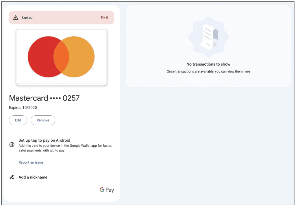 Cartão mastercard expirado para pagamento digital, tecnologia financeira, carteira digital, google wallet, pagamento móvel.