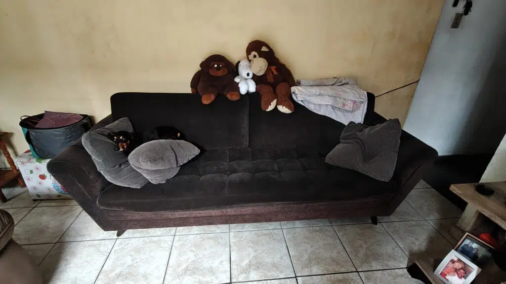 Review: realme gt 7 pro combina ótimo desempenho e fotos incríveis Sala de estar com ursos de pelúcia sobre o sofá