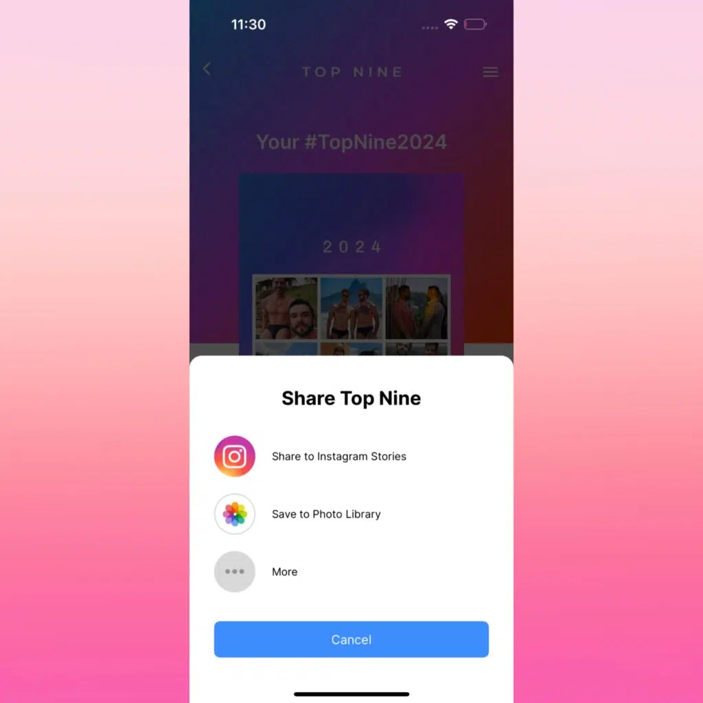Top nine: veja como fazer sua retrospectiva do instagram 2024 Salvamento de top nine 2024 com fotos mais curtidas do instagram