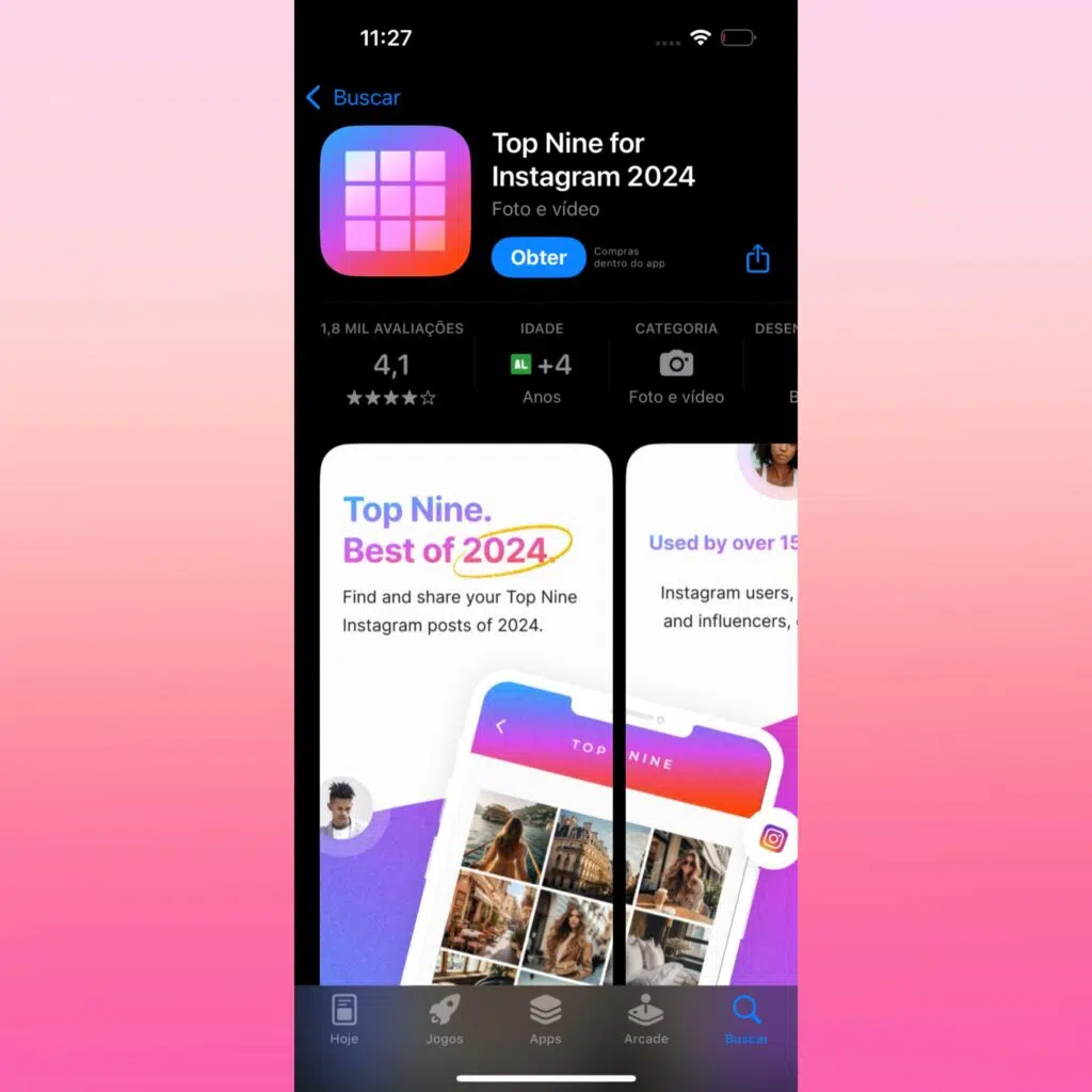Top nine: veja como fazer sua retrospectiva do instagram 2024 Aplicativo top nine na app store