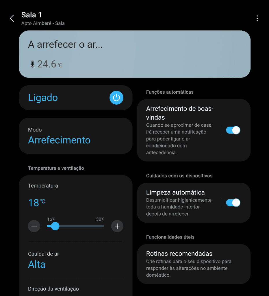 Aplicativo smartthings para controle de ar-condicionado