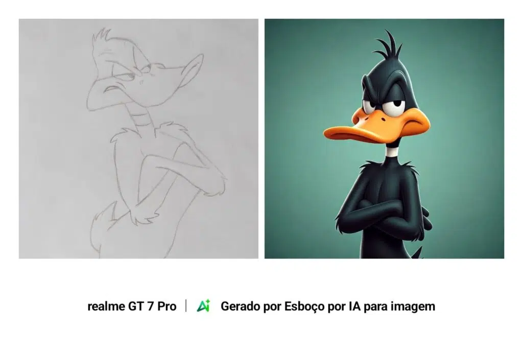 Review: realme gt 7 pro combina ótimo desempenho e fotos incríveis Uso da inteligência artificial da realme para fazer um desenho do patolino